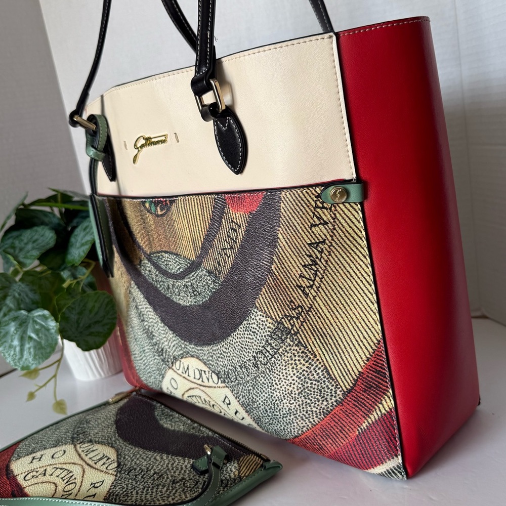 Multicolor Graphic Gattinoni Tote with Pouch Set.